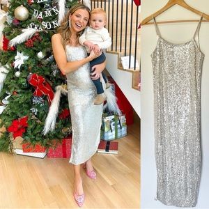 Endless Rose Silver Sequin Midi Dress with Slit